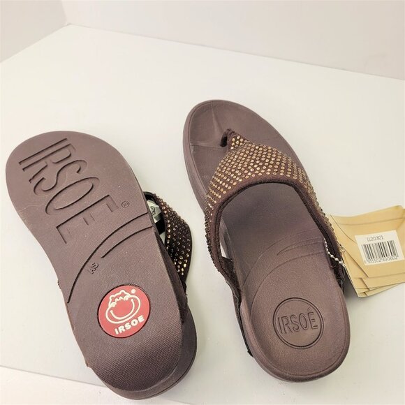 BROWN Size 8 Gold Crystal Women Sandals Wedge Heel Arch Support Comfy Flip Flops - Picture 7 of 15